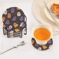 thumbnail image 3 of Yayeee 6 PCS Drink Coasters with Holder Set Woven Absorbent Round Tabletop Hot Pad, Orange Halloween Ghosts, 3 of 7