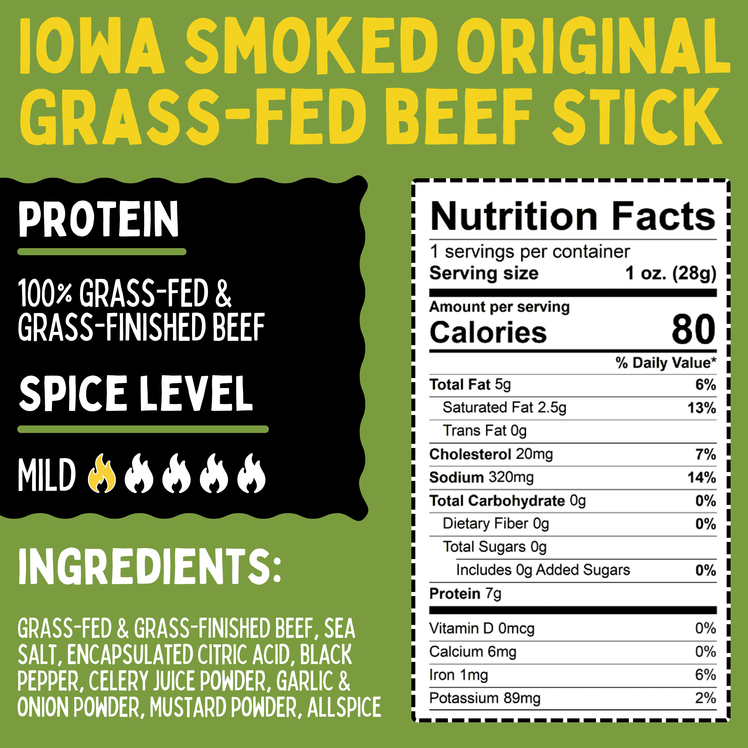 Original - Iowa Smoked Recipe, Sugar Free Beef Jerky, Grass Fed Beef Sticks. No Artificial Nitrates, Gluten, Soy, MSG, Dairy, or Nuts. Paleo, Whole30, & Keto Snack (24 Cnt)