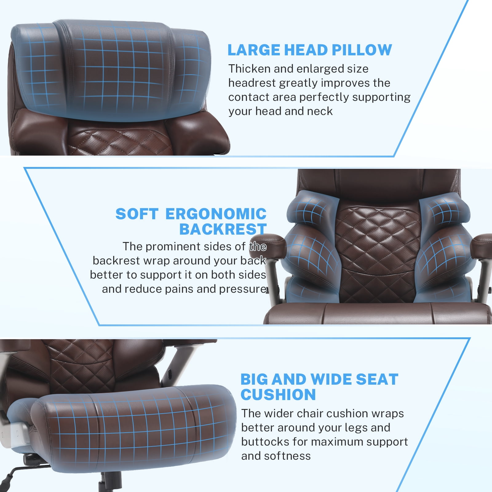WOSDOM Big and Tall Office Chair 700lbs, Large High Back Executive Chair with Extra Wide Seat, Heavy Duty Rocking Computer Chair, 3D Flip Arms, Adjustable Lumbar Support, Brown