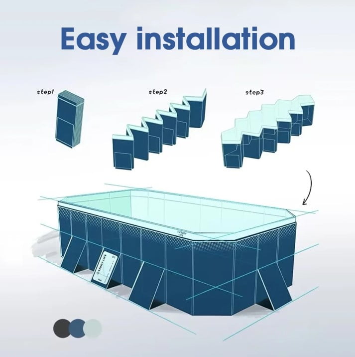 LHUAI Foldable Non-Inflatable Family Outdoor Swimming Pool, Rectangular Above Ground Pools For Backyard, Navy Blue, 89" x 54" x 20"