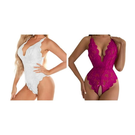 (2-Pack) Kcodviy Women 1 Pieces Roleplay Women s Red Plaid Panties Lace Lace Backless Lanyard Underwear Conjoined Tight Lace Underwear