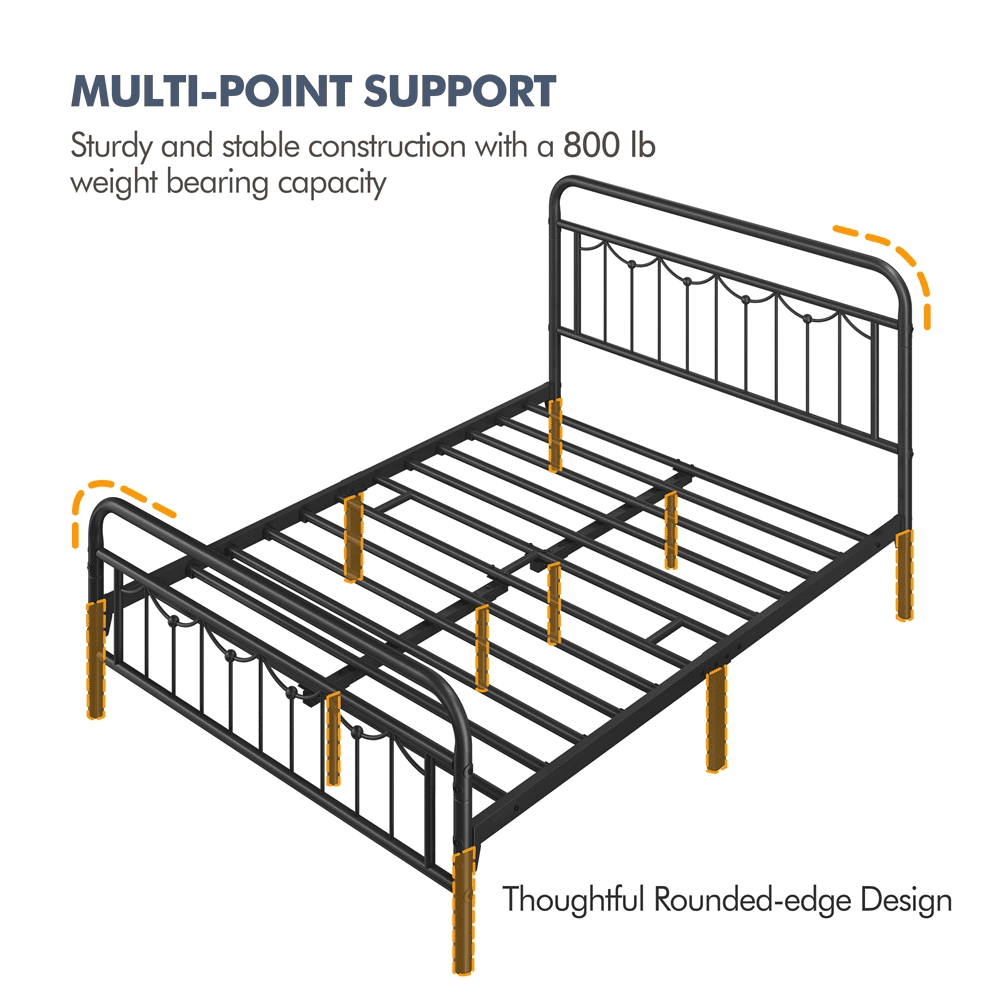 SmileMart Archie Metal Platform Twin Bed with Vintage Headboard and Footboard, Antique Gold