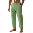 thumbnail image 2 of Cargo Pants for Men Clothes Man Solid-Color Loose Casual Pocket Drawstring Elastic-Waist Sports Pants Green L, 2 of 7
