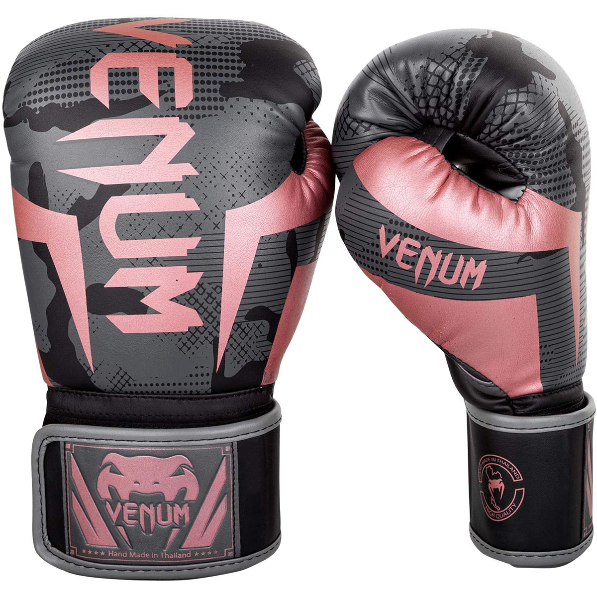 Venum Elite Hook and Loop Boxing Gloves 14 oz. Black/Pink/Gold