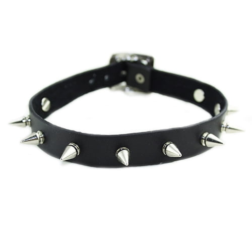 New Goth Punk Biker Faux Leather Choker Necklace with Metal Spikes #N2517