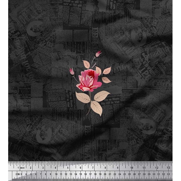 Soimoi Cotton Duck Fabric Texture,Leaves & Rose Flower Decor Fabric Printed Yard 42 Inch Wide