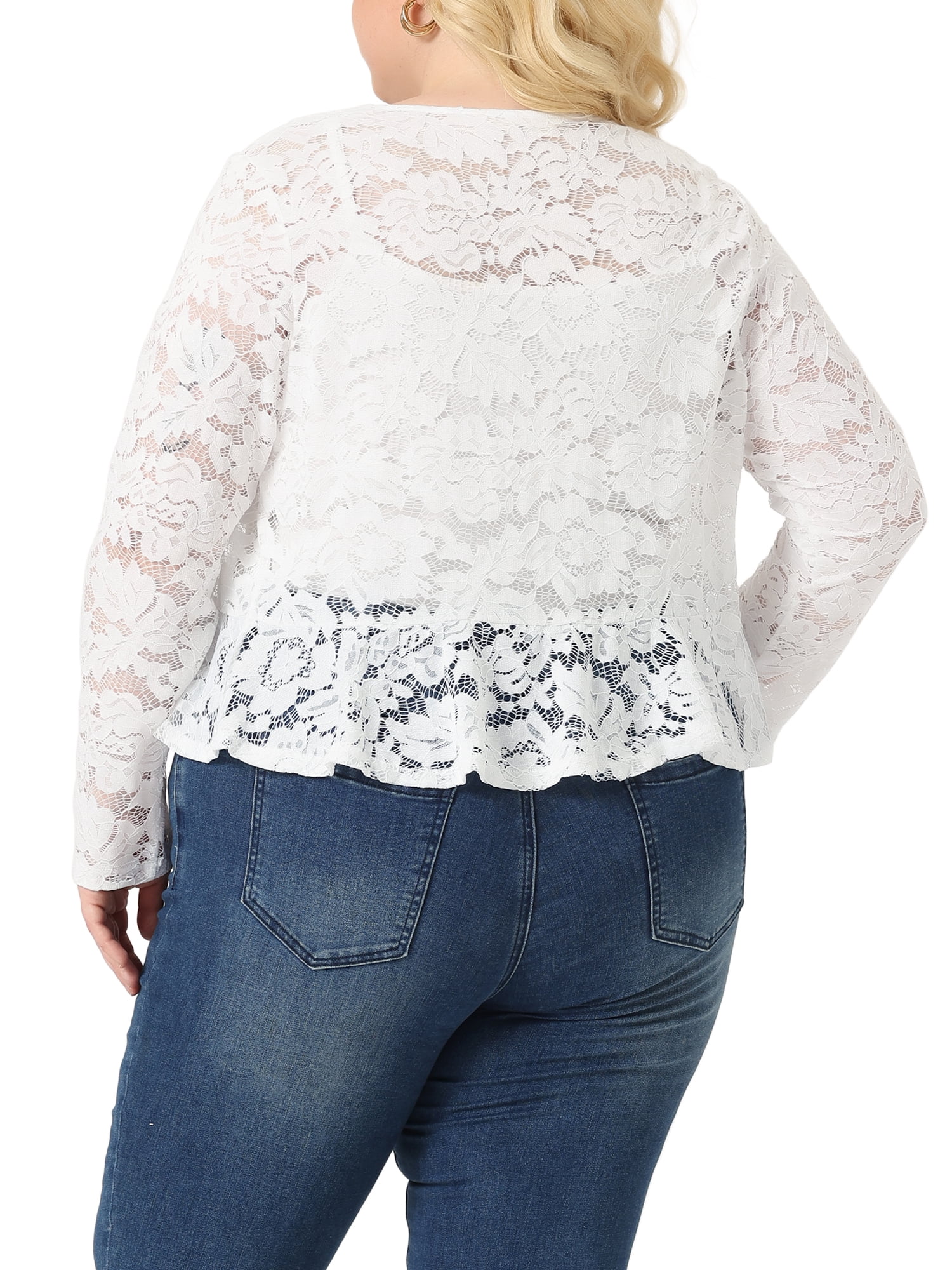 DARING DIVA Women's Plus Sheer Lace Shrug Bolero Crop Cardigans 1X White