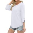 thumbnail image 5 of Womens Tops 3/4 Sleeve with Buttons Dressy Casual Blouses Summer Beach Vacation Outfits White L, 5 of 6