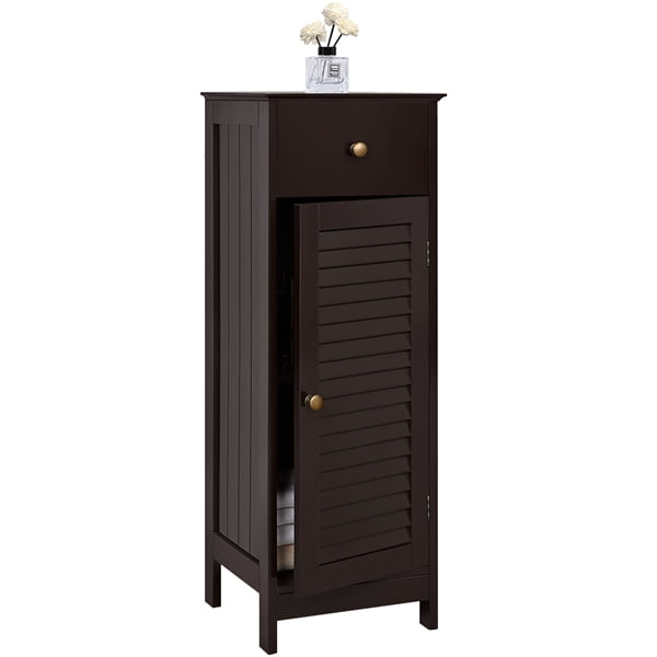 Topeakmart Wooden Bathroom Floor Storage Cabinet with Drawer and Single Shutter Door for Bathroom Living Room, Espresso