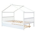 thumbnail image 5 of Harper & Bright Designs Full Size Wooden House Bed with Trundle, Wood Montessori Daybed Frame with Roof for, White, 5 of 12