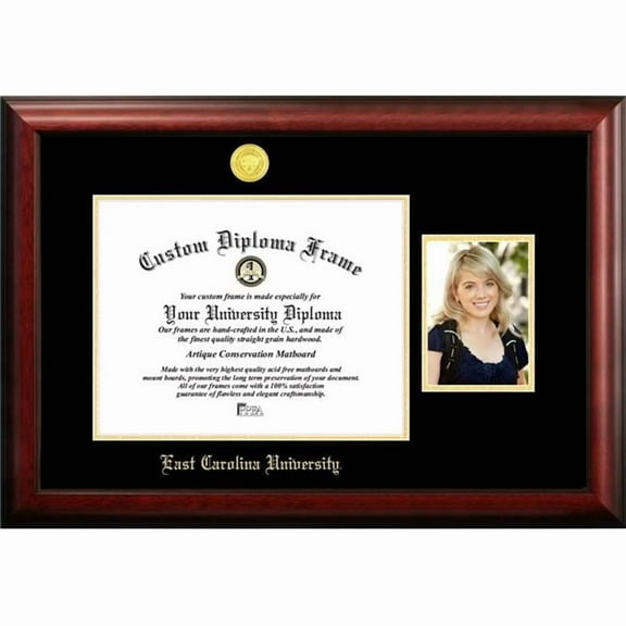 Campus Images NC995PGED-1411 14 x 11 in. East Carolina University Gold Embossed Diploma Frame with 5 x 7 in. Portrait - Satin Mahogany
