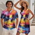 thumbnail image 2 of Jeiento Matching Hawaiian Outfits for Couples Coconut Tree Dress for Women Sunset Men's Button Down Shirts Matching Couples Outfits for Beach, Luau, Cruise, 2 of 6