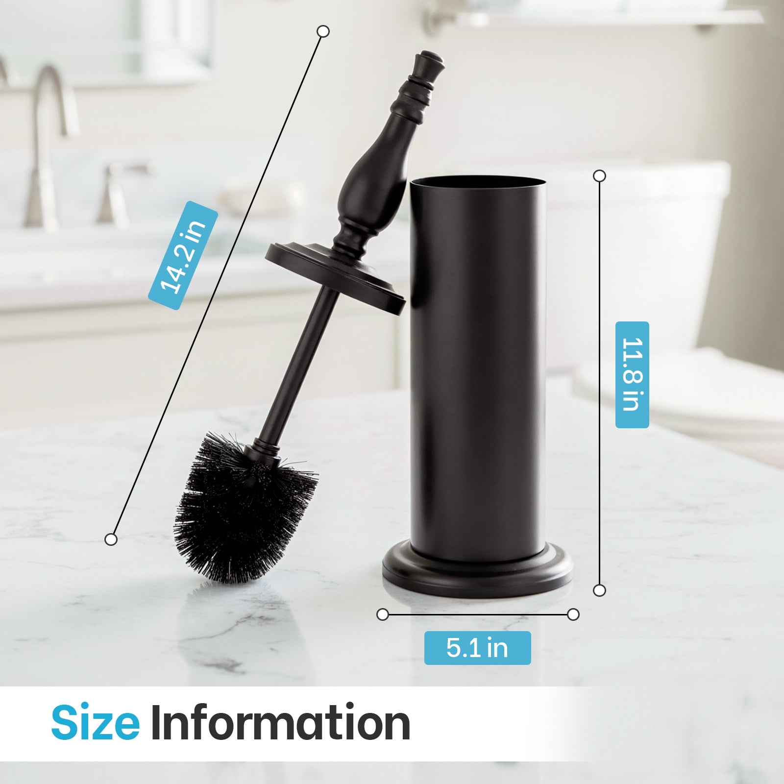 Matt Black Toilet Brush and Holder Set, Toilet Bowl Brush with Heavy Duty Wide Base,Deep Cleaning Modern Bathroom Cleaner Brush -Space Saving