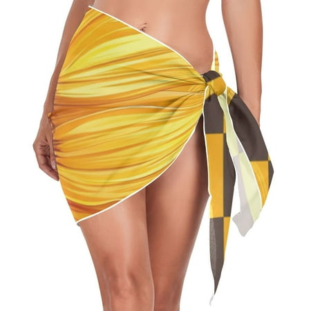 Ckdifva Yellow Checkered Beach Cover Up for Women Swimsuit Coverups Bikini Wrap Short Skirt