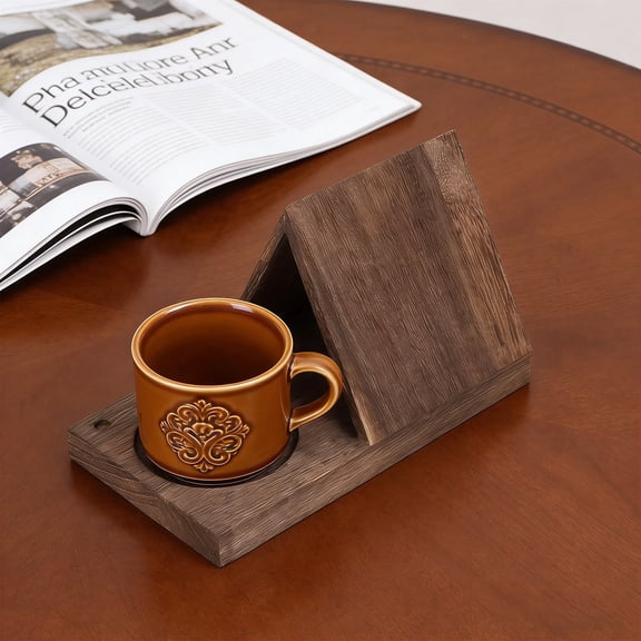 Gmogad Wooden Book Holder Stand with Cup Slot, Bedside Reading Stand Organizer for Books Tablet Glasses Snacks, Decorative Book Storage Display Rack for Desk Nightstand Gift for Book Lovers