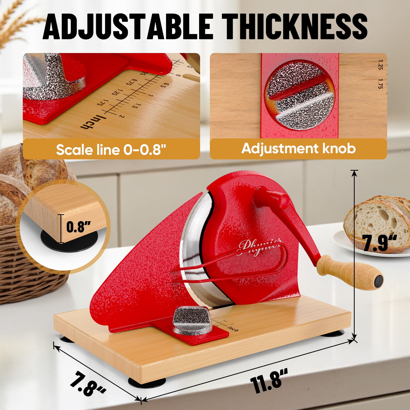 Upgrade Manual Bread Slicer for Homemade Bread, Sourdough Slicer with Hand Crank, Metal Guide Rail, Non-Slip Suction Base & Sharp Blade, Adjustable Thickness and Evenly Slicing