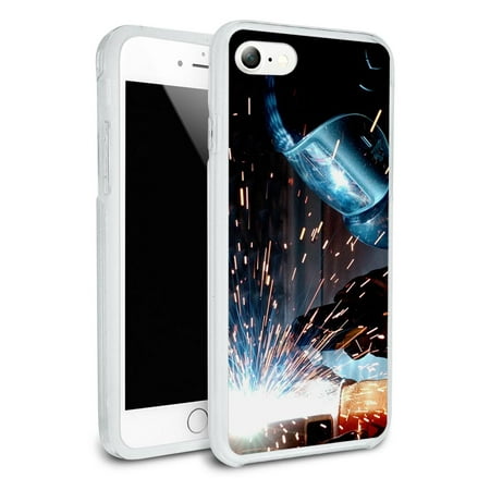 Welder Welding Hot Metal Worker - Soldering Protective Slim Hybrid Rubber Bumper Case for Apple iPhone (Best Iphone 7 Case For Construction Workers)