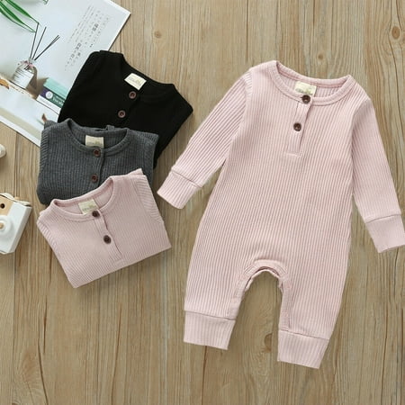 

2019 Baby Spring Autumn Clothing Newborn Infant Baby Boy Girl Cotton Romper Knitted Ribbed Jumpsuit Solid Clothes Warm Outfit