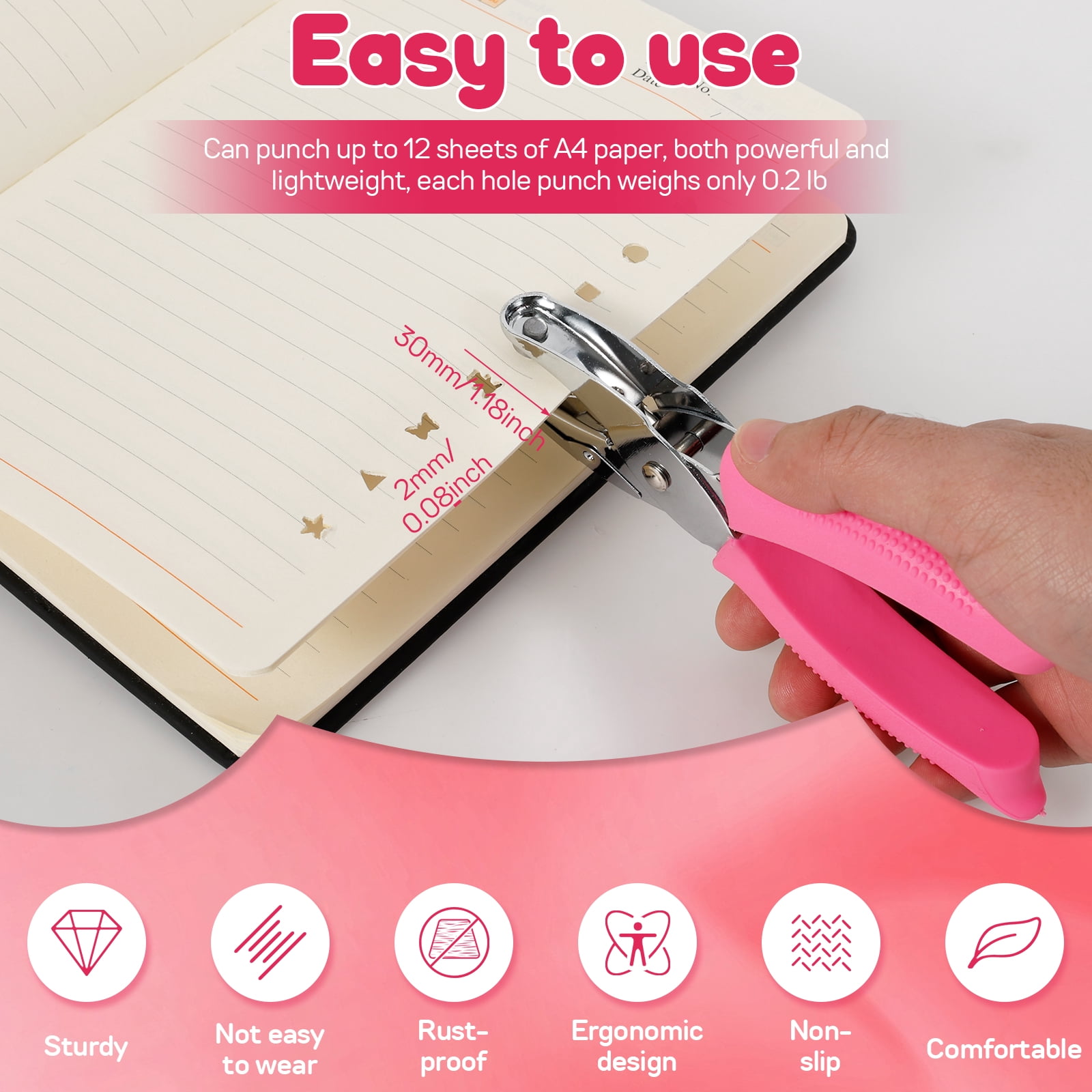 TMWEFUSC Craft Paper Hole Punch Ergonomic Silicone Grip Stainless Steel 8 Pack