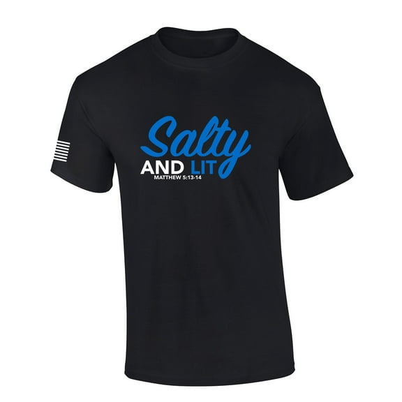 Mens Christian Shirt Salty and Lit Matthew 5:13-14 Scripture Flag Sleeve Short Sleeve T-shirt Graphic Tee-Black-5xl