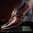 thumbnail image 2 of Men's Luxury Crocodile-Embossed Dress Shoes with Gold-Tone Medusa Buckle - Pointed Toe Formal Loafers for Buckle Block Heel Loafers for Formal & Party, 2 of 6