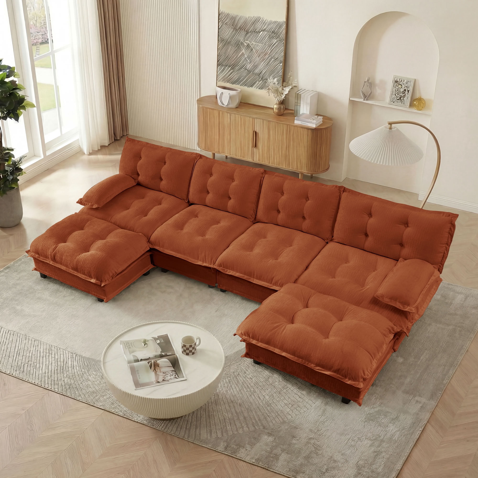 MAYEERTY 138 Inch Modular Sectional Sofa with 2 Ottomans, U-Shaped 4-Seater Chenille Couch for Living Room Bedroom Apartment