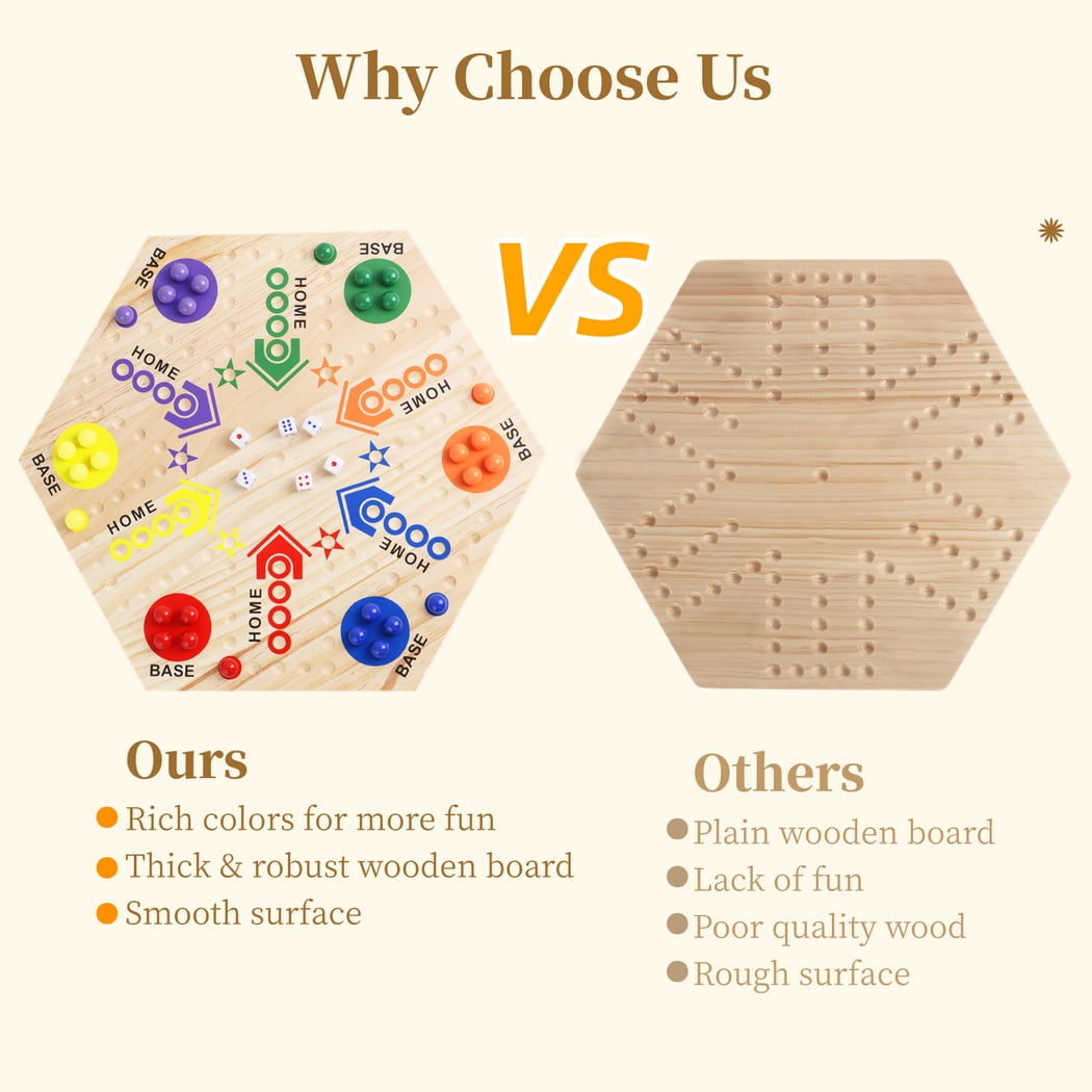 Marble Board Game, Double-Sided Wooden Board Game, Colorful Wahoo Marble Ludo Game Kit for 2-6 players