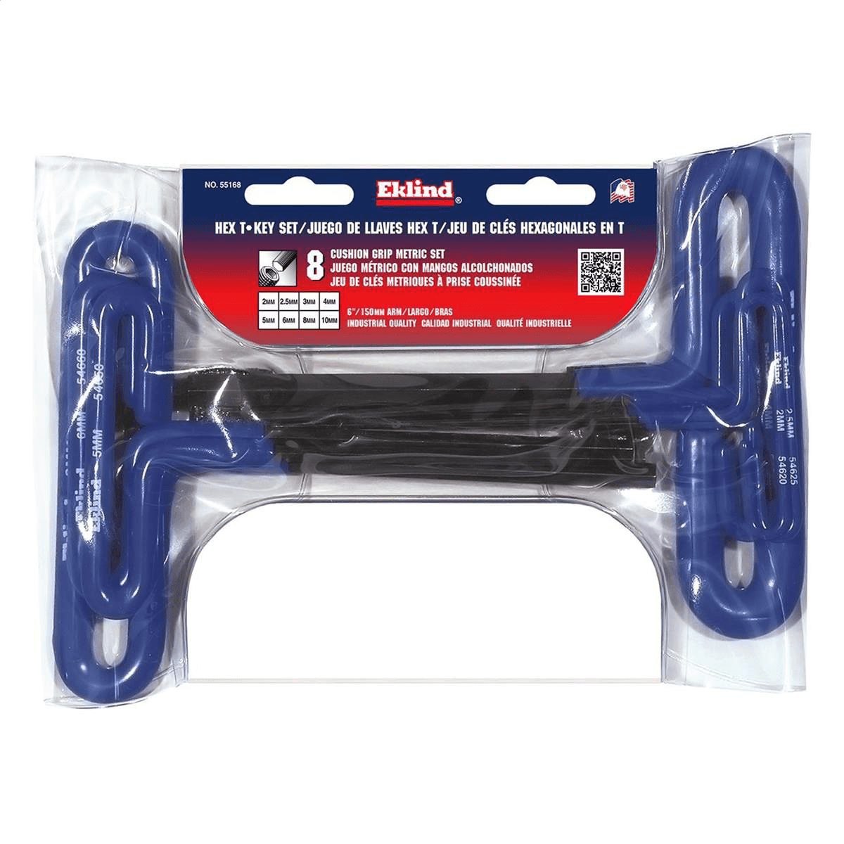 Eklind 55168 8-Piece Metric T-Handle Hex Key Set 2mm to 10mm, 6-Inch