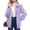 Purple, variant on Women Embossed Grid Zip Up Jacket Stand Collar Loose Plush Teddy Coats