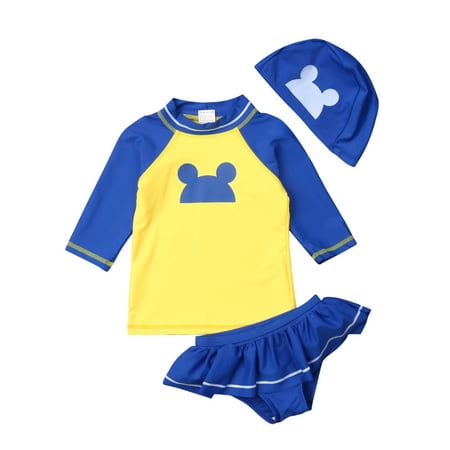 

Aunavey Baby Toddler Girls Long Sleeve Swimsuit Kids 3pcs Sunsuit Swimwear with Hat