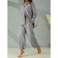 thumbnail image 5 of Liacowi Women Tops Pants Suit Plus Size Long Sleeve Buttons Lapel Shirt Long Pants Linen Sets for Women 2 Piece S-5XL, 5 of 9