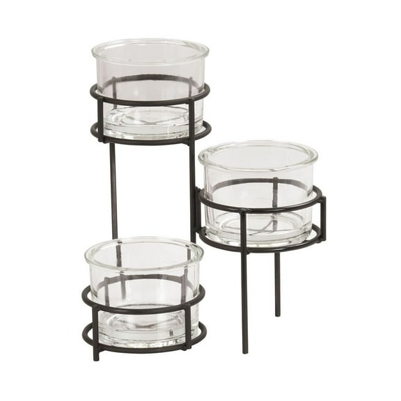 Cal Mil Madison Black 3 Tier Condiment Display with 3 Jar, 11 inch Width x 11 inch Depth x 12.25 inch Height
