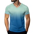 thumbnail image 2 of WTOBBY Men's Stylish V Neck Short Sleeve T-Shirt with Gradient Print Soft, Lightweight, and Breathable, Perfect for Casual Outings, Summer Wear, and Everyday Style,Turquoise 2XL, 2 of 6