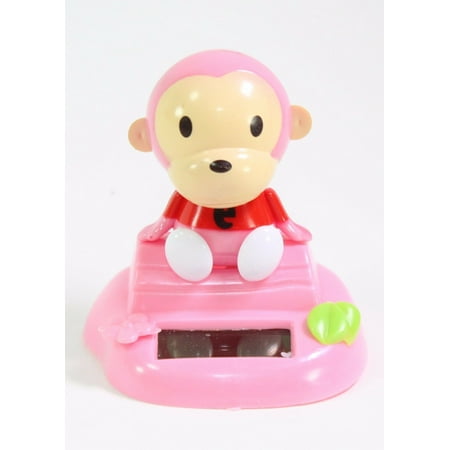 Pink Monkey Looking at You Very Cute Solar Toy for Car Dashboard Desk Home Decor