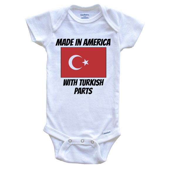 Made In America With Turkish Parts Turkey Flag Funny Baby Bodysuit - Cute One Piece Baby Bodysuit, 0-3 Months White