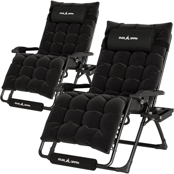 Amopatio Oversized Zero Gravity Chair Set of 2, 29In XL Patio Reclining Chair with Cushion, Outdoor Folding Adjustable Recliner with Cup Holder, Foot Rest & Padded Headrest, Support 500LB