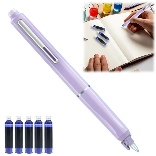 Pencil Curler Under $10 Pen Retractable: 0.38mm Blue& Transparent Barrel Includes 5 Refillable Ink Cartridges Clictek Medium Nib Transparent Barrel For Smooth Writing No Leaking(11.5ml)