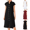 thumbnail image 6 of Women Solid Short Sleeve Dress For Women Summer Button Down Shirt Dresses Short Sleeve Turndown Collar Pocketed Fit Dress Linen Midi Maxi Beach Dress Maxi Dresses for Women Casual Dress Women Dresses, 6 of 6
