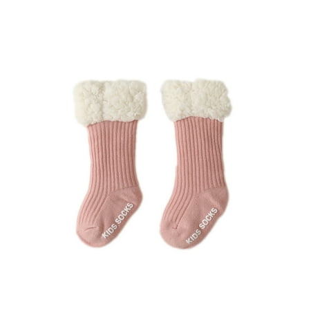 

harmtty 1 Pair Practical Anti-slip Baby Socks More Thicken Close Fit Cashmere Infant Socks for Daily Wear Pink M