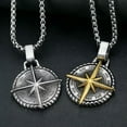 thumbnail image 3 of K-KED Stainless Steel North Star Compass Pendant Necklace Silver Gold W Strong Chain-Steel ribbon chain, 3 of 7