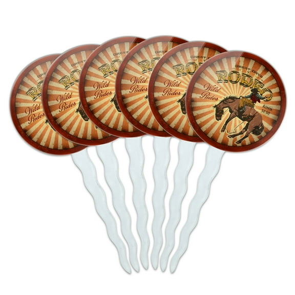 Rodeo Cowboy Vintage Horse Riding Bucking Cupcake Picks Toppers Decoration Set of 6