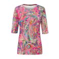 thumbnail image 5 of Vibrant Paisley Floral Top for Women, 3/4 Sleeve Crew Neck Stretchy Tunic Tee - Loose Fit Casual Summer Blouse Hot Pink XXXL, 5 of 5
