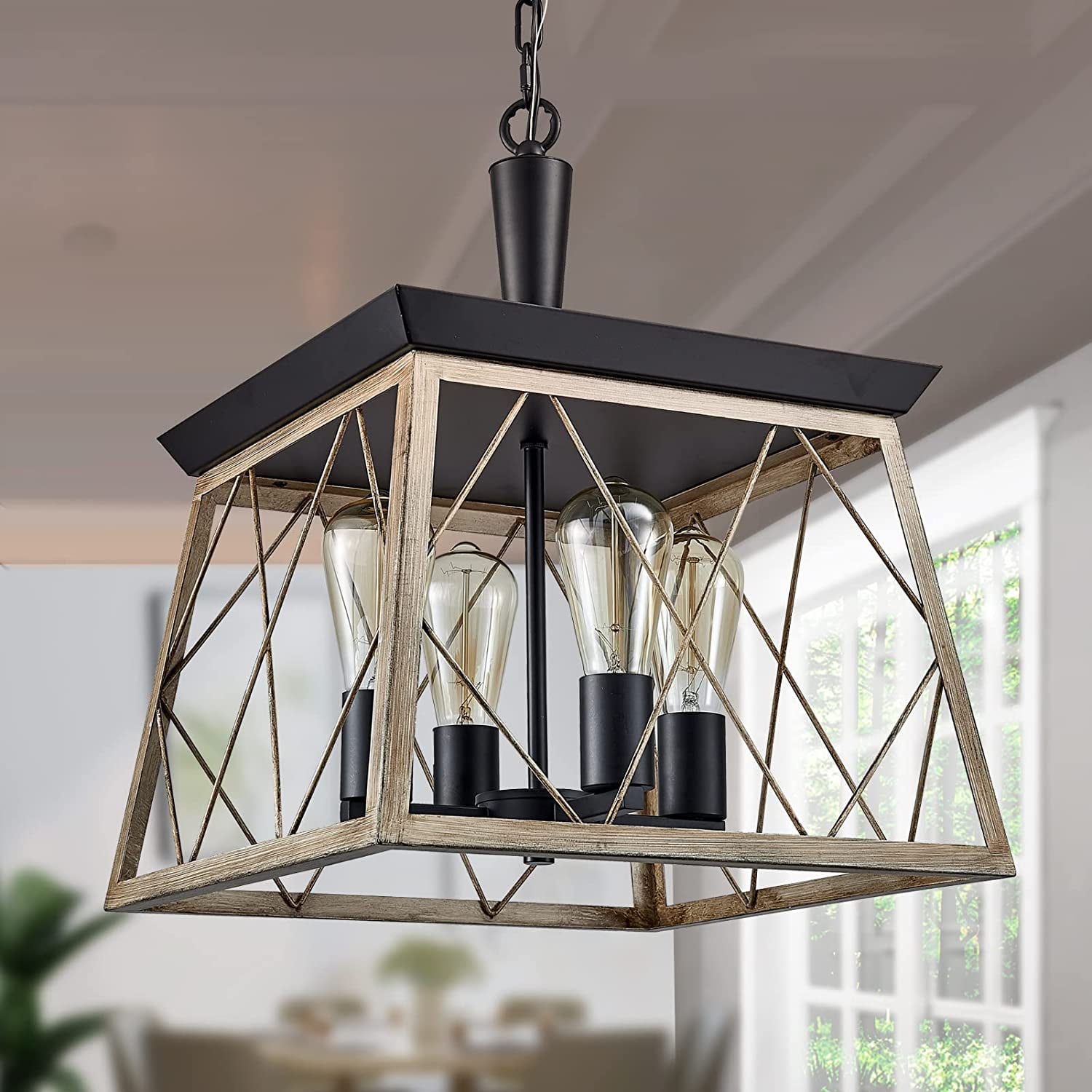 CASSS Farmhouse Vintage Chandelier, Rustic Pendant Light,Industrial Hanging Light Fixtures for Dining Room Kitchen Island,Wrought Iron , 4 Lights E26