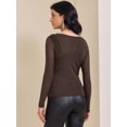 thumbnail image 4 of DARING DIVA Women's Semi Sheer Long Sleeve Ruched V Neck Sequin Panel Top XS Dark Brown, 4 of 6