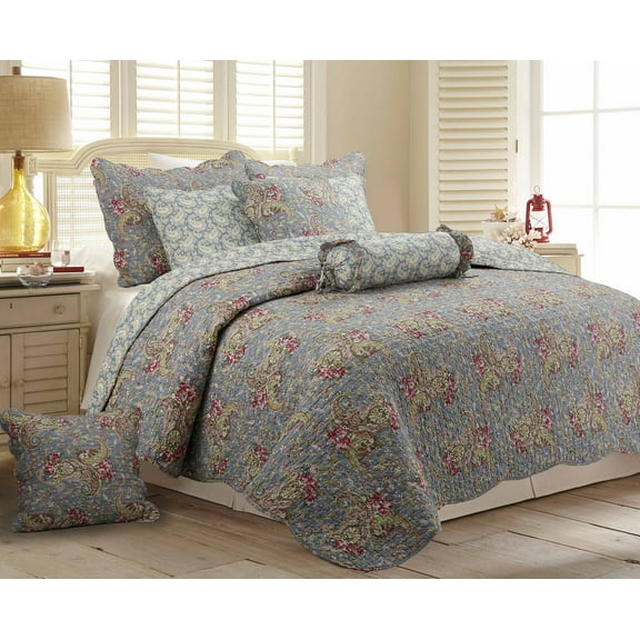 Flower in Lagoon 100% Hypoallergenic cotton 3 piece Quilt Set Bedroom Quilt Bedding Full/Queen Size