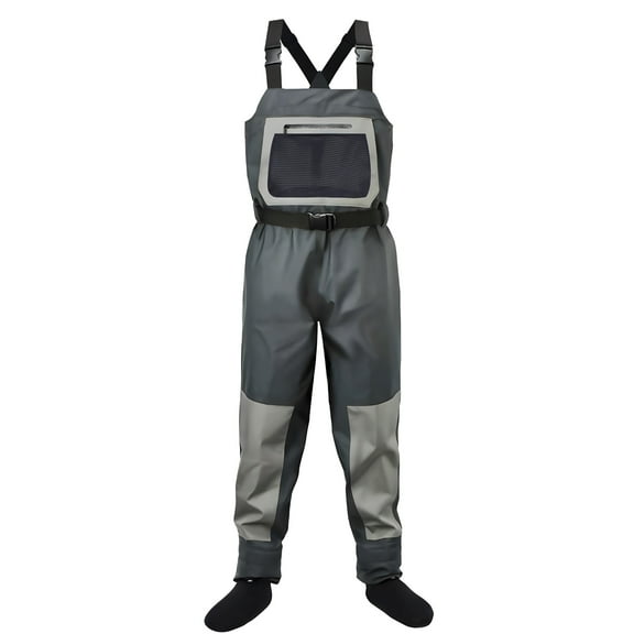 Breathable Chest Waders for Men & Women, 3-Ply Nylon/PVC Waterproof Fishing Hunting Waders with Pockets and Neoprene Stocking for 4 Seasons Fly Fishing Gray