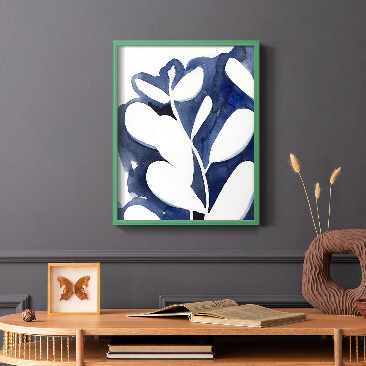 Blue Eucalyptus II Framed Print in Green Solid Wood Framed Print No Nail Hanging