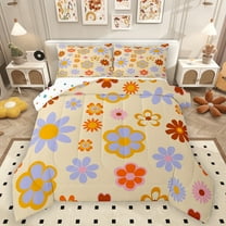 Homewish Lovely Daisy Queen Comforter Set,Cute Rainbow Blossom Bedding Sets,Blue Orange Bedding Comforter Set For Kids,Breathable Home Decor Reversible,3 Pieces