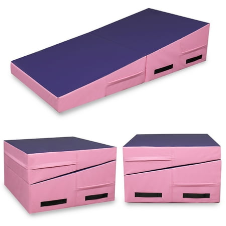 Matladin 48 x24 x14 Folding Gymnastics Cheese Wedge Incline Mat for Kids Girls Home Training Exercise (Purple+Pink)