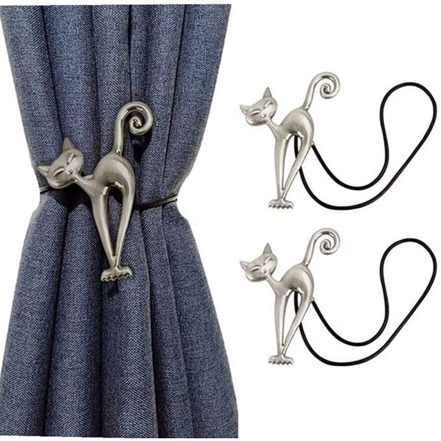 2PCS Creative Magnetic Curtain Tiebacks, Magnetic Curtain Tiebacks, Retro Cat Pattern, Curtain Buckle with Strong Magnetism, Exquisite Decorative Accessories for Home Office Hotel